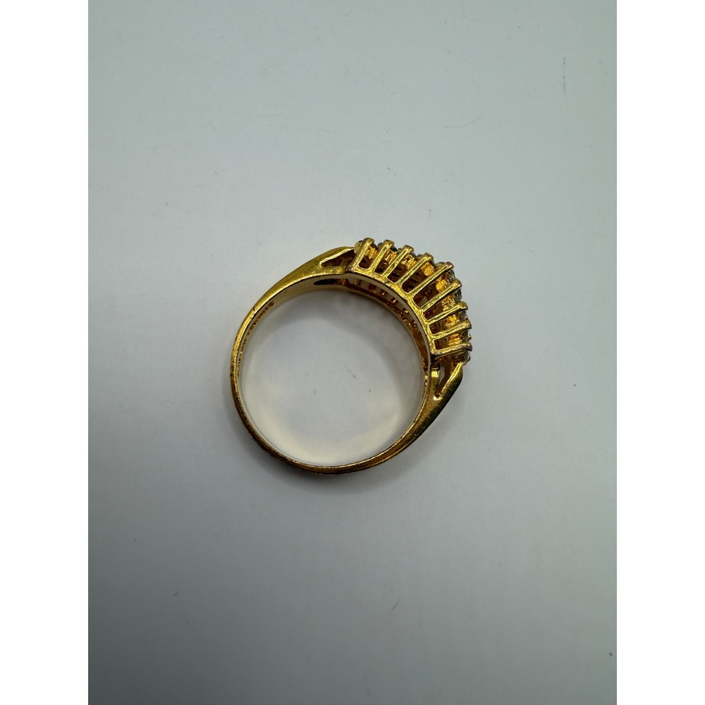 Vintage Gold Tone Pave Rhinestone Cocktail Ring 14KHGE Glam Statement Band - Picture 3 of 12